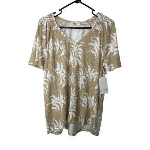 Wonderly t-shirt tee shirt knit top women's large khaki brown tan white floral